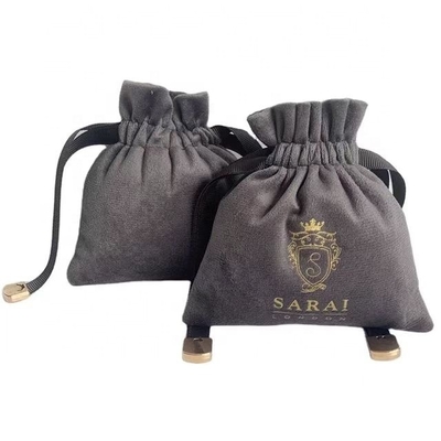 Recyclable Custom Size Soft Jewelry Gift Bags With Colorful Gold Stamping Velvet Pouches With Metal Strap